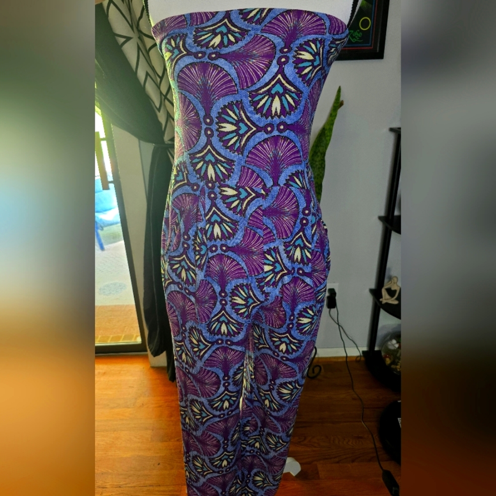 Zara Trafaluc Fan Print Strapless Purple Jumpsuit Size S
